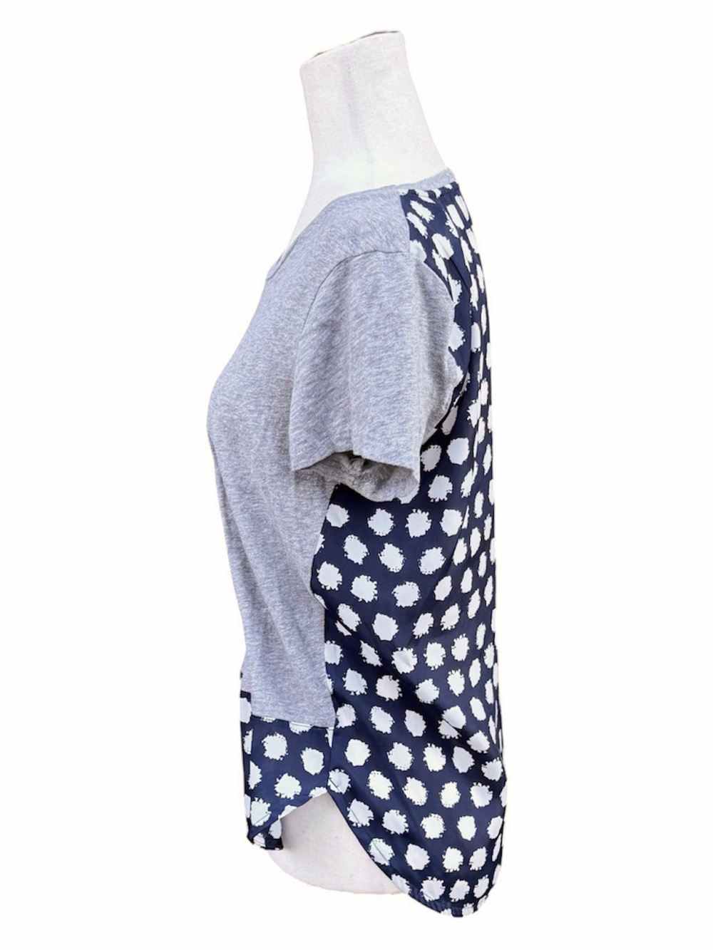 J. Crew Women's cotton Gray Navy white Polka Dot Mix-Media color block Tee S